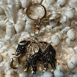 Gold elephant with black rhinestones keychain